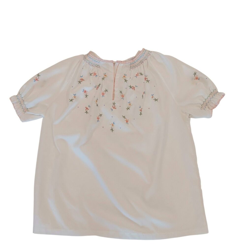 VTG Sturzenegger Embroidered Peasant Blouse Smocked Floral Folk Sz Small Medium